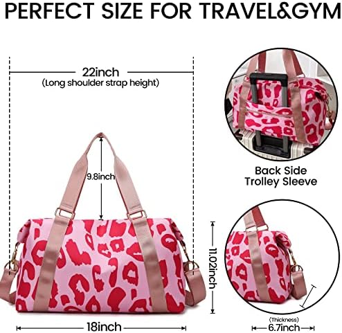 ATOMARS Womens Travel Bags, Pink Travel Duffel Bag, Sports Tote Gym Bag, Shoulder Weekender Carry On Overnight Bag for Women with Trolley Sleeve Cow Print Duffle Bag - Image 7