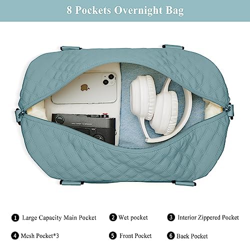 Travel Duffel Bag for Women, Overnight Weekender Bag with Wet Pocket & Trolley Sleeve, Carry On Tote Bag Sports Gym Bag,Pale Blue - Image 4