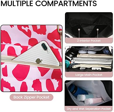 ATOMARS Womens Travel Bags, Pink Travel Duffel Bag, Sports Tote Gym Bag, Shoulder Weekender Carry On Overnight Bag for Women with Trolley Sleeve Cow Print Duffle Bag - Image 4