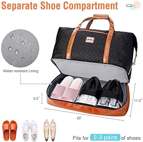 Lekebobor Quilted Overnight Bag for Women Weekender Bag with Shoes Bags Shoes Compartment Toiletry Bag,Travel Duffle Bag for Women Large Holdall Travel Weekend Bag 50L Quilted Black - Image 3