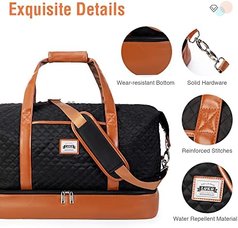 Lekebobor Quilted Overnight Bag for Women Weekender Bag with Shoes Bags Shoes Compartment Toiletry Bag,Travel Duffle Bag for Women Large Holdall Travel Weekend Bag 50L Quilted Black - Image 6