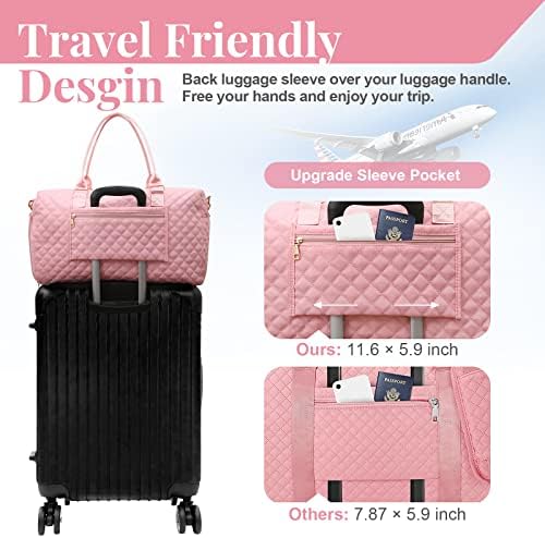 WOOMADA Travel Duffle Bag, Weekender Bag for women with Toiletry Bag, Carry-on Overnight Bag with Shoe Compartment, Gym Bag with Wet Pocket, Mommy Hospital Bags for Labor and Delivery(Pink2) - Image 5