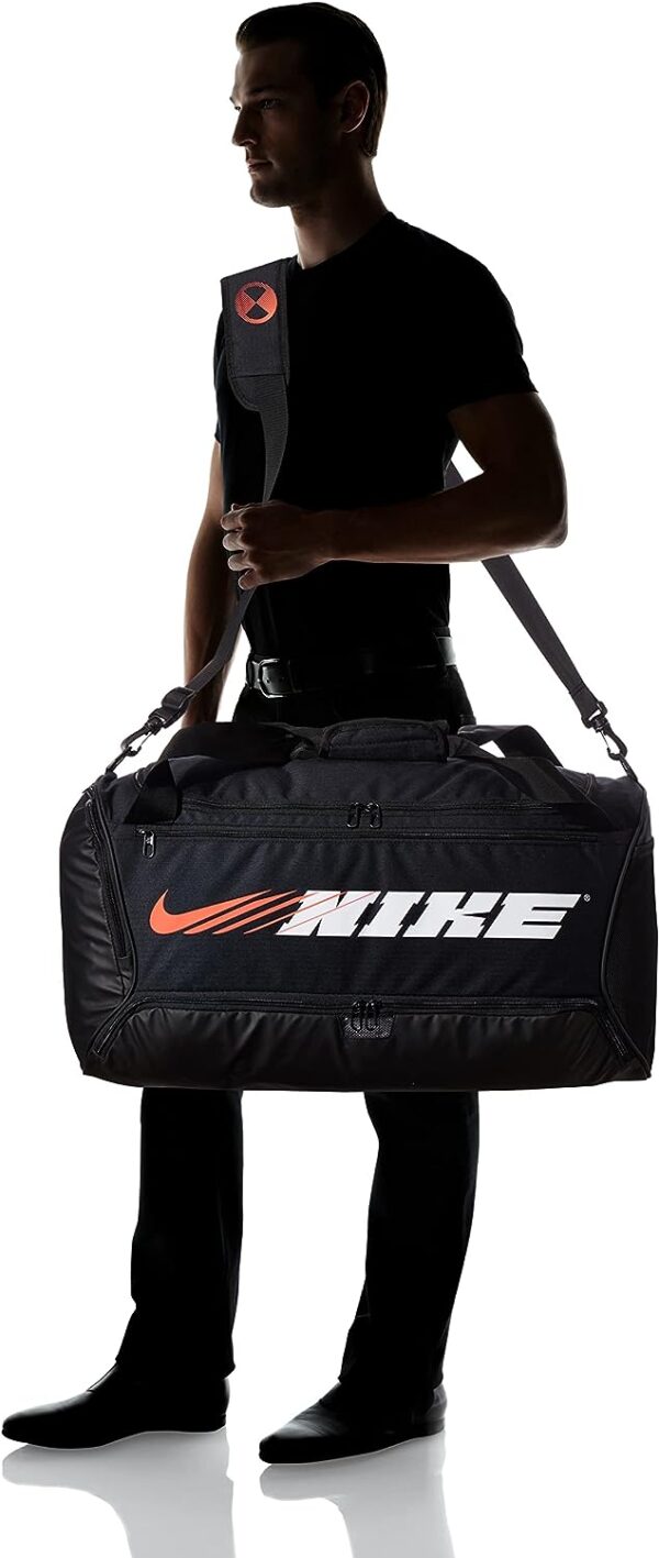 NIKE BRASILIA TRAINING/GYM/TRAVEL MEDIUM SPORT DUFFEL BAG BLACK/WHITE/RED CU9477 010 - Image 7