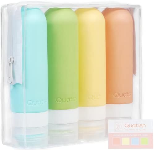 Quatish Travel Size Bottles, 4 Pack Leak Proof Travel Containers for Toiletries, Silicone Travel Shampoo and Conditioner Bottles Tsa Approved, 3 oz Travel Size Toiletries with Clear Toiletry Bag - Image 2