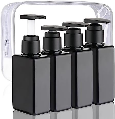 Hethyo Travel Bottles Travel Accessories Toiletries 4 Pack 3.7oz/110ml Travel Shampoo And Conditioner Bottles Empty Plastic Pump Bottle Dispenser Travel Size Bottles (4blank black) - Image 2