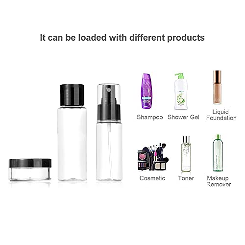 Vitog Travel Bottles Kit, TSA Approved Leak Proof Portable Toiletry Containers Set, Clear flight size PET Cosmetic Containers for Lotion, Shampoo, Cream, Soap, Set of 11 (Black+Plastic) - Image 4