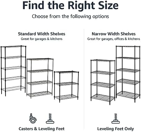 Amazon Basics 3-Shelf Narrow Adjustable, Heavy Duty Storage Shelving Unit (250 lbs loading capacity per shelf), Steel Organizer Wire Rack, Black, 23.2"L x 13.4"W x 30"H - Image 5