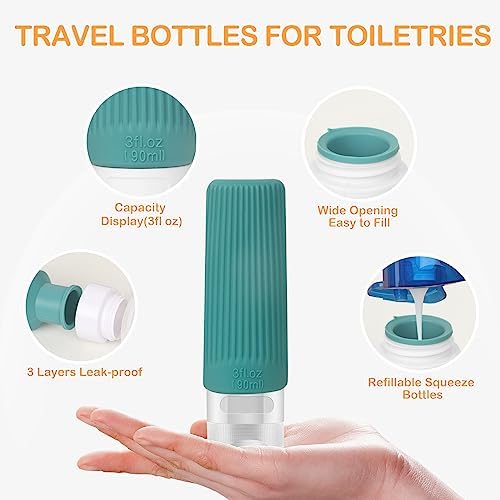 Leak Proof Travel Size Bottles, 3 OZ TSA Approved Travel Bottles for Toiletries with Labels, Refillable Silicone Toiletries Containers Travel Accessories for Shampoo Conditioner Lotion Liquid (5 Pack) - Image 3