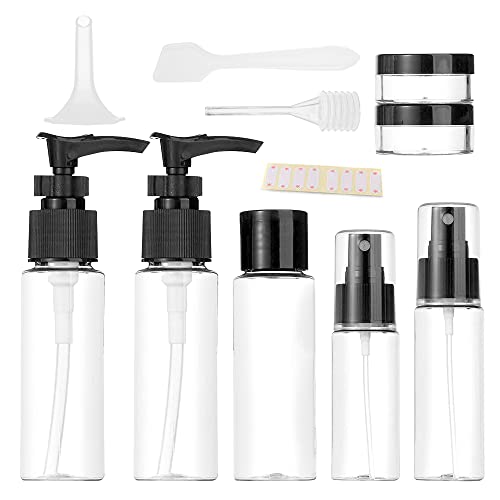 Vitog Travel Bottles Kit, TSA Approved Leak Proof Portable Toiletry Containers Set, Clear flight size PET Cosmetic Containers for Lotion, Shampoo, Cream, Soap, Set of 11 (Black+Plastic) - Image 2