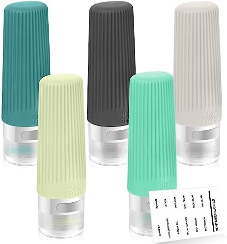 Leak Proof Travel Size Bottles, 3 OZ TSA Approved Travel Bottles for Toiletries with Labels, Refillable Silicone Toiletries Containers Travel Accessories for Shampoo Conditioner Lotion Liquid (5 Pack) - Image 2