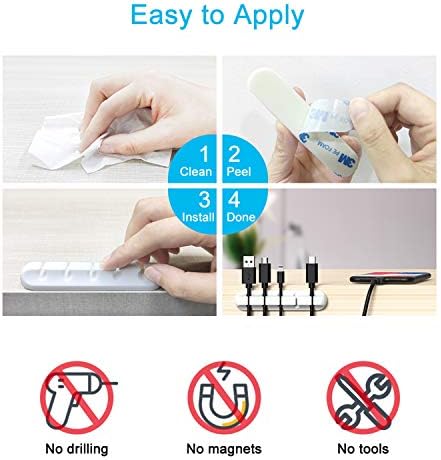 INCHOR White Cable Clips, Cord Organizer Cable Management, USB Cable Holder Wire/ Cord Clips, 2 Packs Cord Holder for Desk Car Home and Office (5, 3 Slots) - Image 7