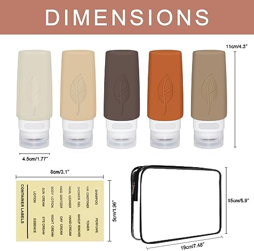 Viabty Silicone Travel Bottles for Toiletries, Tsa Approved 3oz Travel Toiletries Bottles, BPA Free Leak Proof Squeezable Travel Size Containers for Shampoo Conditioner Lontion (5 Pack) - Image 7