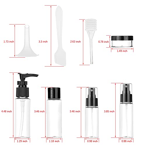 Vitog Travel Bottles Kit, TSA Approved Leak Proof Portable Toiletry Containers Set, Clear flight size PET Cosmetic Containers for Lotion, Shampoo, Cream, Soap, Set of 11 (Black+Plastic) - Image 3
