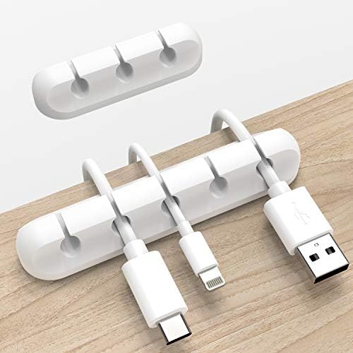 INCHOR White Cable Clips, Cord Organizer Cable Management, USB Cable Holder Wire/ Cord Clips, 2 Packs Cord Holder for Desk Car Home and Office (5, 3 Slots) - Image 2