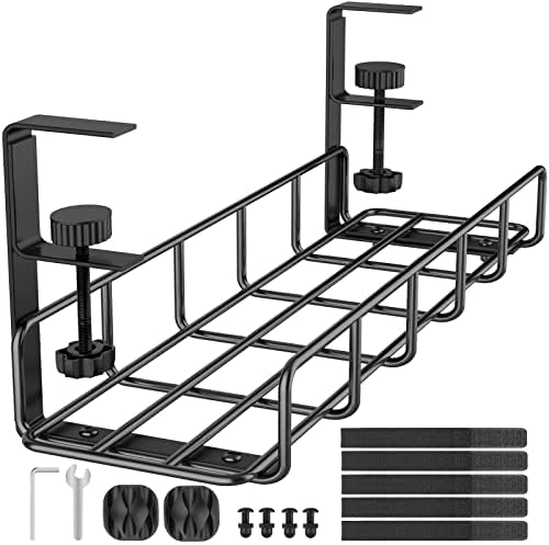 Under Desk Cable Management Tray, 15.7'' No Drill Steel Desk Cable Organizers, Wire Management Tray Cable Management Rack, Desk Cable Tray with Wire Organizer and Desk Cord Organizer - Image 2