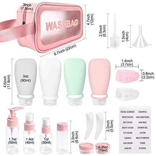 18 Pcs Travel Bottles for Toiletries Gym TSA Approved, Leak Proof with Bandage Silicone Squeezable 3oz for Toner Shampoo Conditioner Lotion Body Wash with Funnel Toothbrush cover Tag and Wash Bag - Image 6
