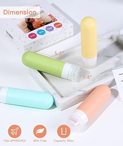 Quatish Travel Size Bottles, 4 Pack Leak Proof Travel Containers for Toiletries, Silicone Travel Shampoo and Conditioner Bottles Tsa Approved, 3 oz Travel Size Toiletries with Clear Toiletry Bag - Image 7