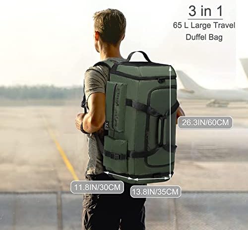 Eslcorri 65L Travel Duffel Bag for Women & Men - 3 in 1 Large Sports Gym Bag with Shoe and Wet Clothes Compartment Multipurpose Weekender Carry On Overnight Backpack for Swimming Yoga Camping Green - Image 3