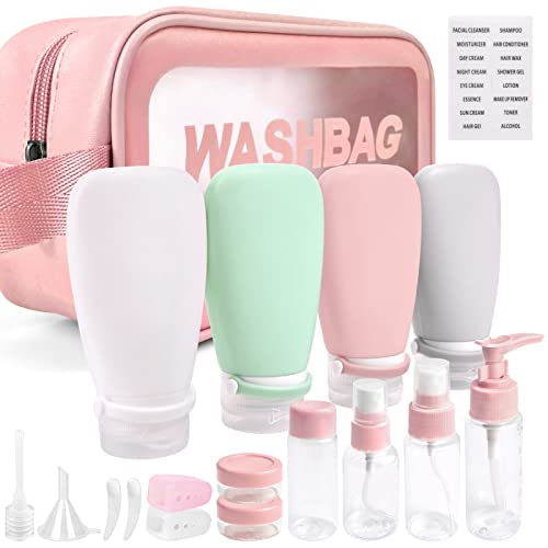 18 Pcs Travel Bottles for Toiletries Gym TSA Approved, Leak Proof with Bandage Silicone Squeezable 3oz for Toner Shampoo Conditioner Lotion Body Wash with Funnel Toothbrush cover Tag and Wash Bag - Image 2