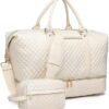 Travel Duffle Bag with Shoe Compartment, Weekender Bag Carry on Overnight Bag for Women with Toiletry Pouch Gym Bag Sport Bag Hospital Bags for Labor and Delivery - Beige - Image 2