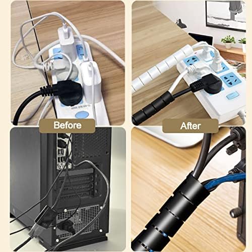 Fanoshon Black Computer Cable Management Sleeve Tube Under Desk Cord Organizer, 7/8 inch -5 ft Cover Wrap Easy to Install Messy Wire Solution for TV Office PC, Pet Chew and Bite Proof Cable Protector - Image 6