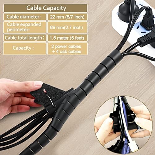 Fanoshon Black Computer Cable Management Sleeve Tube Under Desk Cord Organizer, 7/8 inch -5 ft Cover Wrap Easy to Install Messy Wire Solution for TV Office PC, Pet Chew and Bite Proof Cable Protector - Image 3