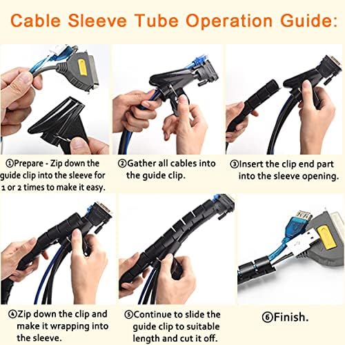 Fanoshon Black Computer Cable Management Sleeve Tube Under Desk Cord Organizer, 7/8 inch -5 ft Cover Wrap Easy to Install Messy Wire Solution for TV Office PC, Pet Chew and Bite Proof Cable Protector - Image 8