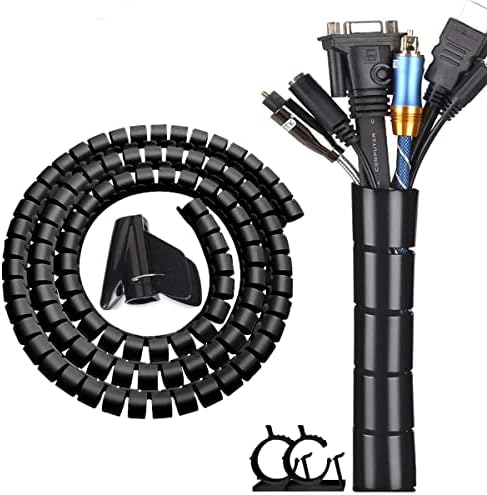 Fanoshon Black Computer Cable Management Sleeve Tube Under Desk Cord Organizer, 7/8 inch -5 ft Cover Wrap Easy to Install Messy Wire Solution for TV Office PC, Pet Chew and Bite Proof Cable Protector - Image 2