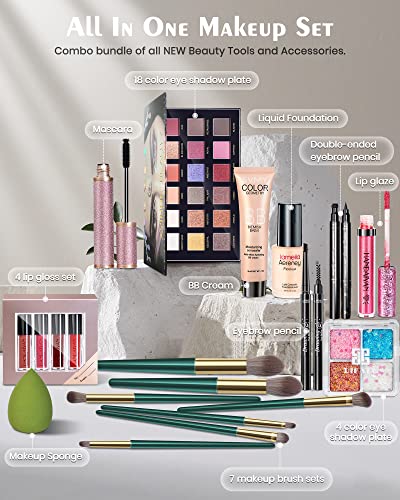 YKEILD Makeup Kits for Women Girls or Teens,Makeup Kit for Women Full Kit,Include 18Colors Eyeshadow Palette,Lipstick Set Face Primer Makeup Brush Mascara Eyeliner Preppy Makeup,Gift Set for Women - Image 3