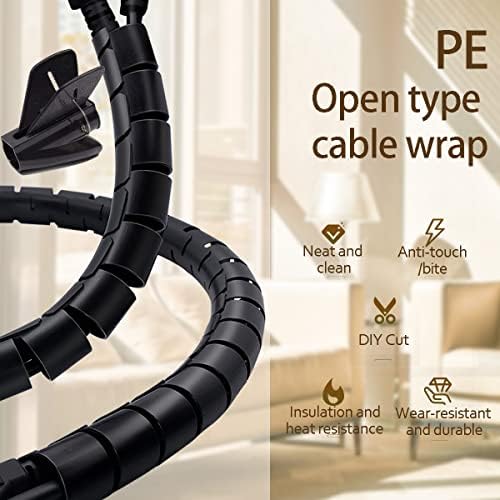 Fanoshon Black Computer Cable Management Sleeve Tube Under Desk Cord Organizer, 7/8 inch -5 ft Cover Wrap Easy to Install Messy Wire Solution for TV Office PC, Pet Chew and Bite Proof Cable Protector - Image 5