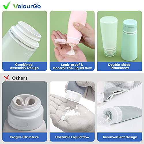 Valourgo Travel Bottles for Toiletries Tsa Approved Travel Size Containers BPA Free Leak Proof Travel Tubes Refillable Liquid Travel Accessories for Cosmetic Shampoo and Lotion Soap for travel, outdoor, GYM and household, Pink, White, Blue, Green - Image 3