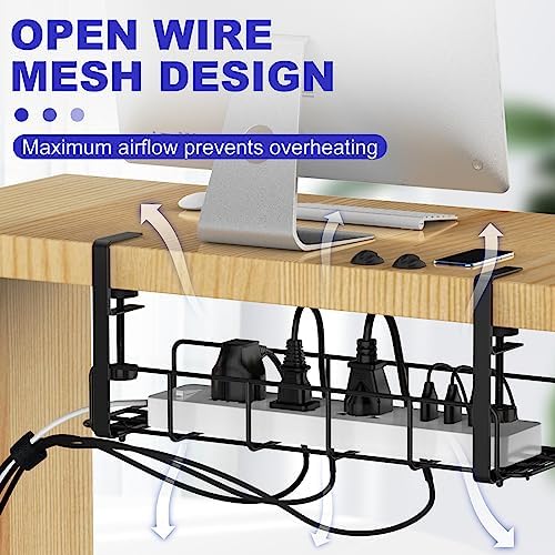 Under Desk Cable Management Tray, 15.7'' No Drill Steel Desk Cable Organizers, Wire Management Tray Cable Management Rack, Desk Cable Tray with Wire Organizer and Desk Cord Organizer - Image 8