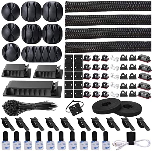 192 PCS Cable Management Kit 4 Wire Organizer Sleeve,11 Cable Holder,35Cord Clips 10+2 Roll Cable Organizer Straps and 100 Fastening Cable Ties for Computer TV Under Desk - Image 2