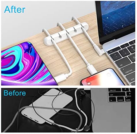 INCHOR White Cable Clips, Cord Organizer Cable Management, USB Cable Holder Wire/ Cord Clips, 2 Packs Cord Holder for Desk Car Home and Office (5, 3 Slots) - Image 3