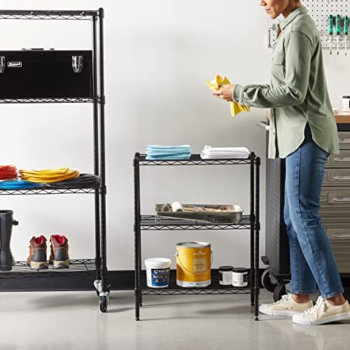 Amazon Basics 3-Shelf Narrow Adjustable, Heavy Duty Storage Shelving Unit (250 lbs loading capacity per shelf), Steel Organizer Wire Rack, Black, 23.2"L x 13.4"W x 30"H - Image 9