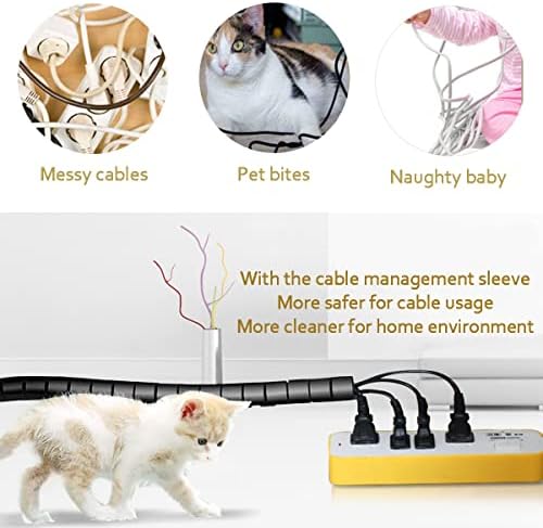Fanoshon Black Computer Cable Management Sleeve Tube Under Desk Cord Organizer, 7/8 inch -5 ft Cover Wrap Easy to Install Messy Wire Solution for TV Office PC, Pet Chew and Bite Proof Cable Protector - Image 4