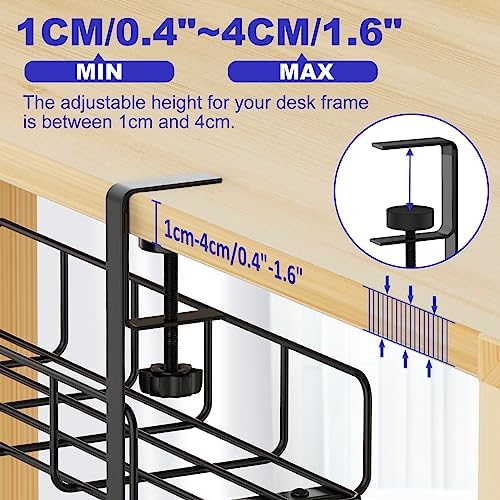 Under Desk Cable Management Tray, 15.7'' No Drill Steel Desk Cable Organizers, Wire Management Tray Cable Management Rack, Desk Cable Tray with Wire Organizer and Desk Cord Organizer - Image 4