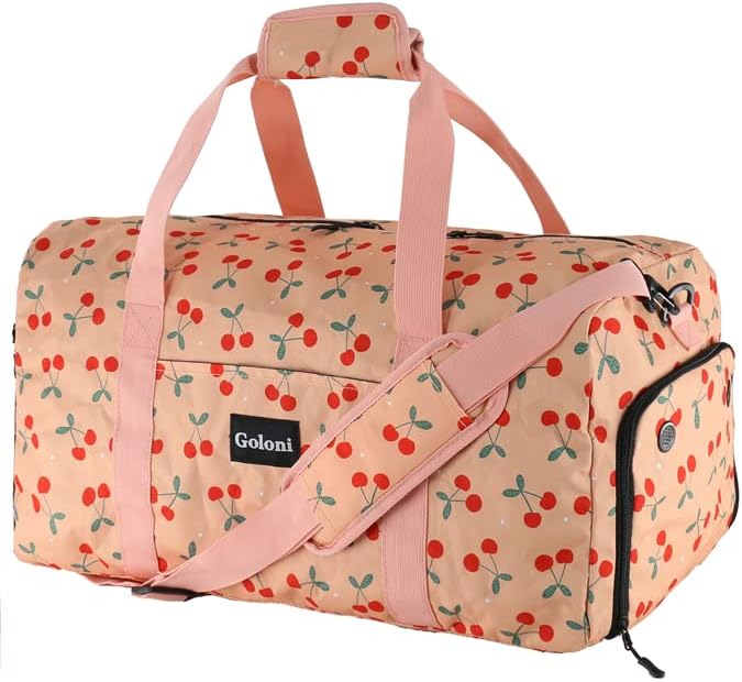 Goloni 21" Women's Large Duffel/Weekender Bag And Drawstring Bag With Shoes Compartment For Travel Sports Bags For Gym Workout Garment Luggage Overnight Bags (Brown cherry) - Image 2