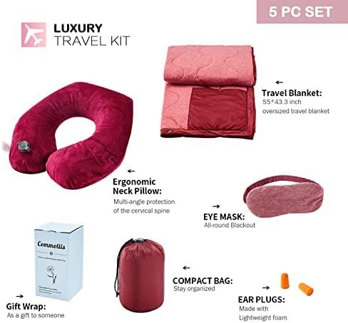 Commollis 4-in-1 Airplane Essentials-Travel Blanket and Pillow Set for Airplanes - Includes Blanket, Inflatable Pillow, Eye Mask, and Earplugs - Image 3