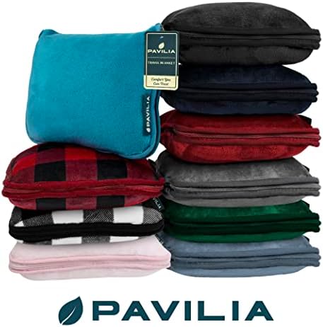 PAVILIA Travel Blanket Pillow, Soft Airplane Blanket 2-in-1 Combo Set, Plane Blanket Compact Packable, Flight Essentials Car Pillow, Travelers Gifts Accessories, Luggage Backpack Strap, 60x43 Black - Image 9