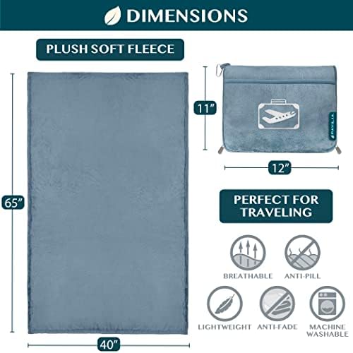 PAVILIA Travel Blanket Pillow in Soft Bag with Pockets, Airplane Blanket Set, Plane Blanket Compact Packable, Flight Essentials Car Pillow, Travelers Accessories Gifts, Luggage Strap, Dusty Light Blue - Image 8