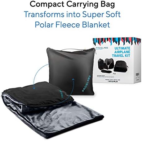 Proglobe Travel Blanket Luxury Travel Set - Ergonomic Airplane Neck Pillow 100% Pure Memory Foam and Super Soft Fleece Blanket - Premium 3D Sleep Mask & Earplugs - Ultimate 4-in-1 Travel Kit Black - Image 7
