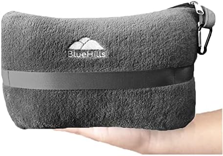 BlueHills Travel Blanket Pillow in Mini Soft Case Premium Plush Airplane Blanket Soft Bag Compact Pack with Luggage Belt and Backpack Clip - Grey Gray M01 - Image 5