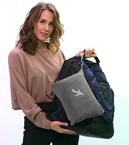 BlueHills Travel Blanket Pillow in Mini Soft Case Premium Plush Airplane Blanket Soft Bag Compact Pack with Luggage Belt and Backpack Clip - Grey Gray M01 - Image 8