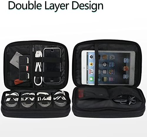 FYY Electronic Organizer, Travel Cable Organizer Bag Pouch Electronic Accessories Carry Case Portable Waterproof Double Layers All-in-One Storage Bag for Cable, Cord, Charger, Phone, Hard Drive,-Black - Image 3