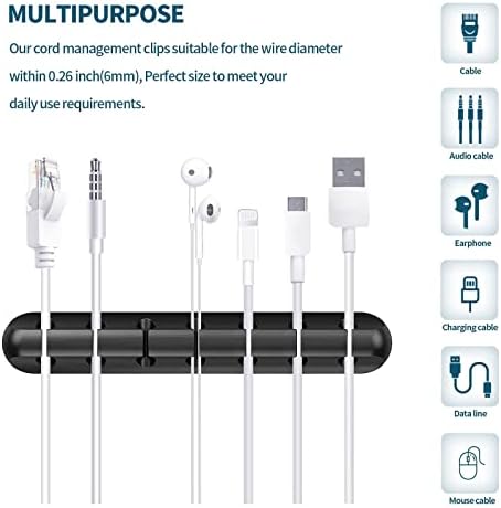 10 Pcs Cord Management Organizer Kit 3 Pcs Cable Holder Clips + 1 Pcs Cord Organizer + 6 Pcs Cable Ties, Silicone Adhesive Cable Holder for Car, Home and Office (Black) - Image 9