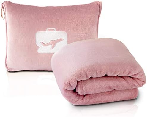 EverSnug Travel Blanket and Pillow - Premium Soft 2 in 1 Airplane Blanket with Soft Bag Pillowcase, Hand Luggage Sleeve and Backpack Clip (Light Pink) - Image 2
