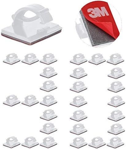 30PCS 3M Self Adhesive Cable Clips Management Strong Wire Holders Cord Organizer Cable Clamp Sticky Desk Management for Office Home Car Tables PC Laptop TV Walls (White) - Image 2