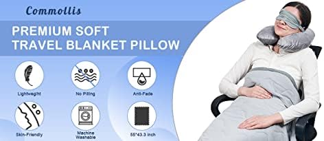 Commollis 4-in-1 Airplane Essentials-Travel Blanket and Pillow Set for Airplanes - Includes Blanket, Inflatable Pillow, Eye Mask, and Earplugs - Image 9