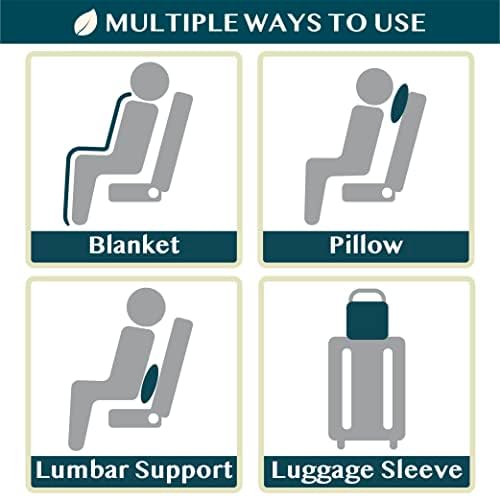 PAVILIA Travel Blanket Pillow in Soft Bag with Pockets, Airplane Blanket Set, Plane Blanket Compact Packable, Flight Essentials Car Pillow, Travelers Accessories Gifts, Luggage Strap, Dusty Light Blue - Image 9